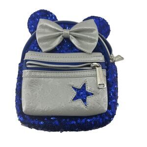 Disney Minnie Mouse Sequined Loungefly Backpack Wristlet Wishes Come True Blue